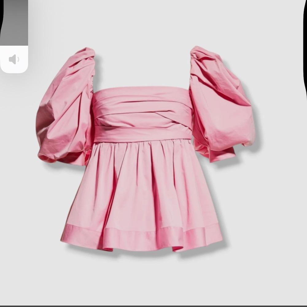 Oscar de la Renta Pink Puff Sleeve Peplum Blouse